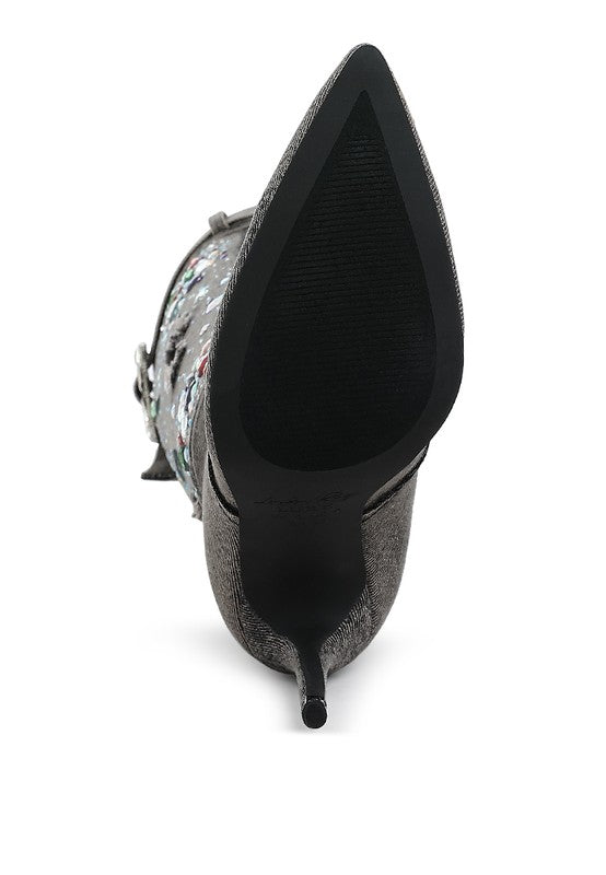 Cornik Multi Color Stones Denim Boots | Boots Daverri Fashions