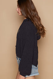 POL Back Open Slit Balloon Sleeve Crop Hooded Sweater | Sweaters Daverri Fashions