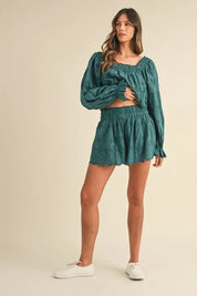MABLE Embroidered Scalloped Lace Top and Short Set | Outfit Sets Daverri Fashions