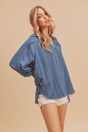 Aemi + Co Raw Hem Button Down Raglan Sleeve Shirt | Shirts Daverri Fashions