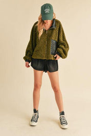 Aemi + Co Collared Neck Zip Up Sherpa Jacket | Jackets Daverri Fashions
