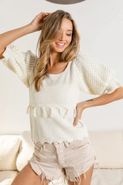 BiBi Tassel Detail Textured Square Neck Sweater | Sweaters Daverri Fashions