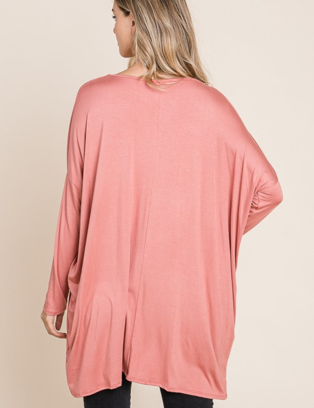 BOMBOM Round Neck Long Sleeve Oversized Top | Tops Daverri Fashions