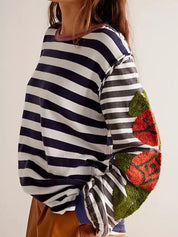 Striped Round Neck Long Sleeve Sweatshirt | Sweatshirts Daverri Fashions