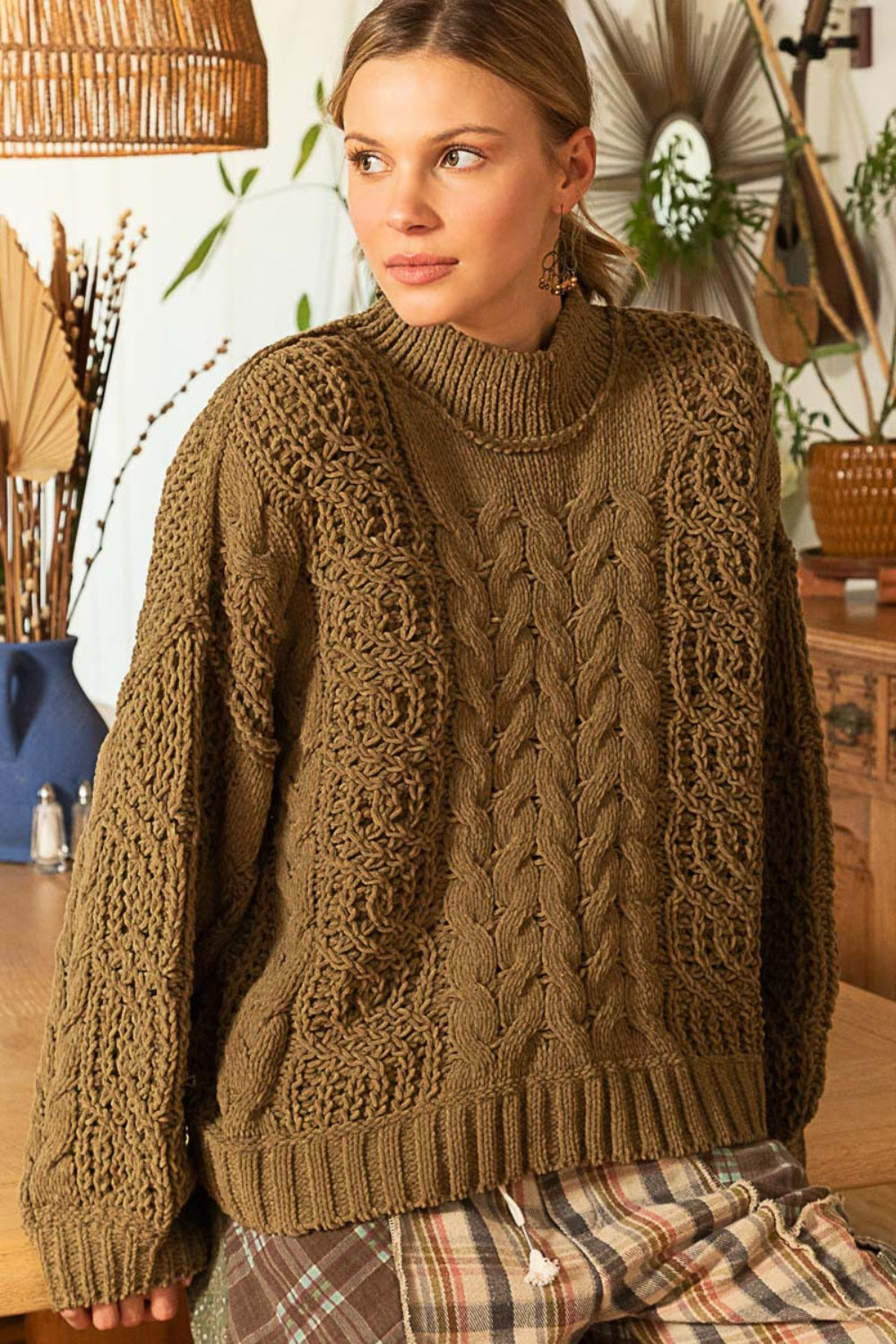 POL Mock Neck Cable Knit Sweater | Sweaters Daverri Fashions