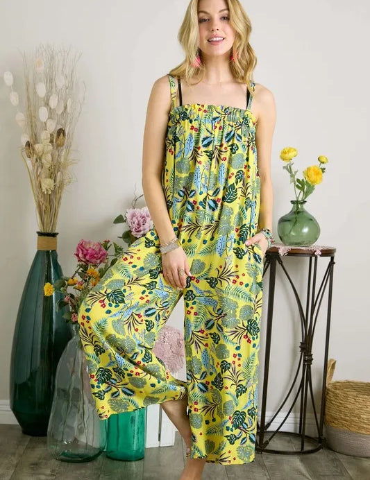 ADORA Elastic Detail Tropical Jumpsuit | Jumpsuits Daverri Fashions