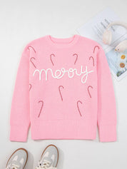 Merry Candy Cane Christmas Crew Neck Sweater | Sweaters Daverri Fashions