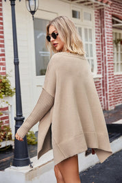 Slit V-Neck Dropped Shoulder Sweater | Sweaters Daverri Fashions