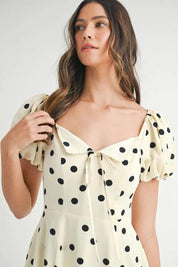 MABLE Polka Dot Puff Sleeve Midi Dress | Daverri Fashions