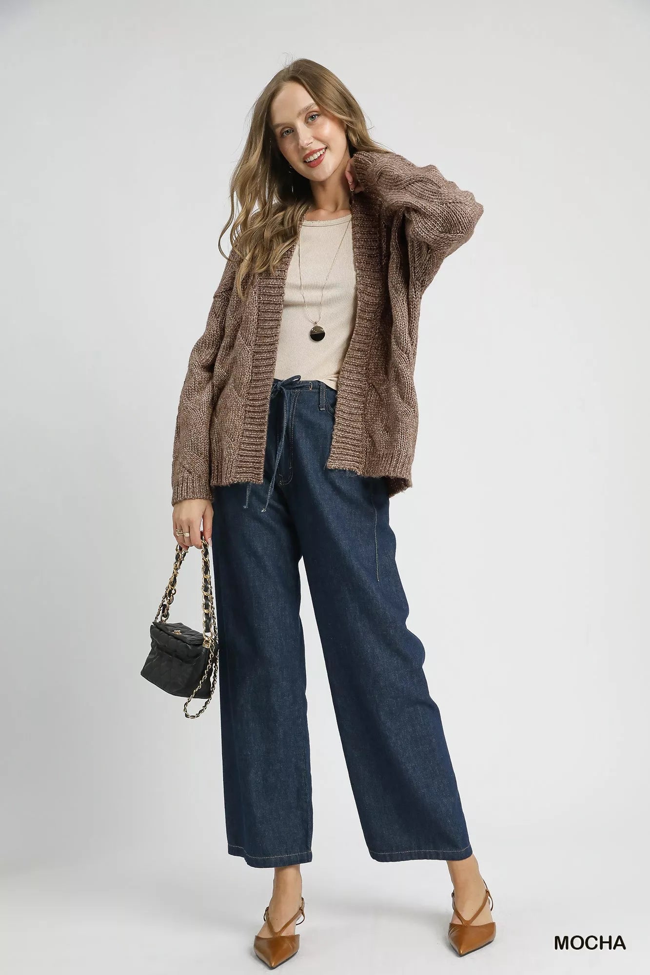 Umgee Chunky Cable Knit Open Front Cardigan | Cardigans Daverri Fashions