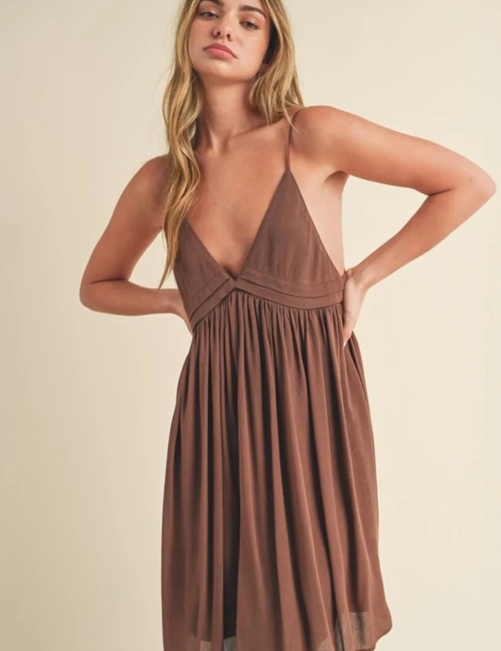 Aemi + Co Ruched Plunge Mini Cami Dress | Daverri Fashions