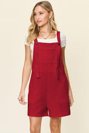 Double Take Full Size Textured Shortalls | Shortalls Daverri Fashions