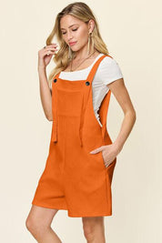 Double Take Full Size Textured Shortalls | Shortalls Daverri Fashions