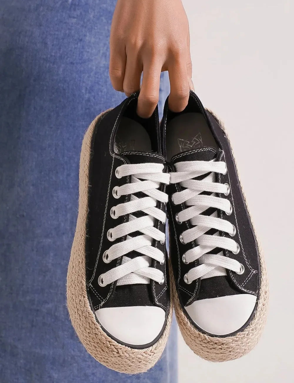 Black Beast Fashion Lace Up Woven Espadrille Sole Sneakers | Sneakers Daverri Fashions