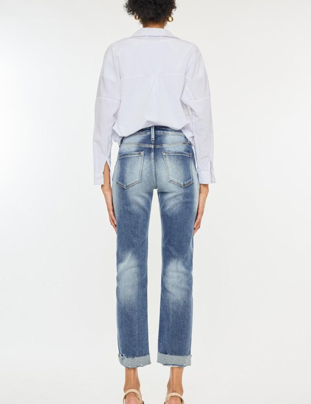 Kancan High Rise Cuffed Straight Jeans | Daverri Fashions