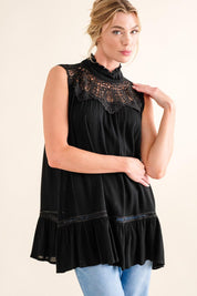 And The Why Lace Detail Sleeveless Ruffled Top | Tops Daverri Fashions