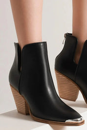 Beast Fashion Pointed Metal-Tip Toe Block Heel Ankle Boots | Boots Daverri Fashions
