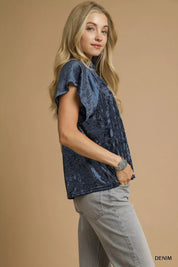 Umgee Crushed Velvet Pleated Blouse | Blouses Daverri Fashions