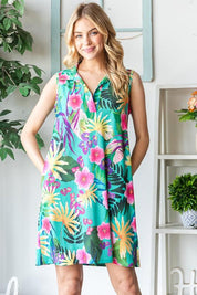 Heimish Full Size Floral Johnny Collar Sleeveless Dress | Mini Dresses Daverri Fashions