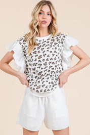 Lime 'N' Chili Ribbed Leopard Print Ruffle Detail Sleeveless Top | Tops Daverri Fashions