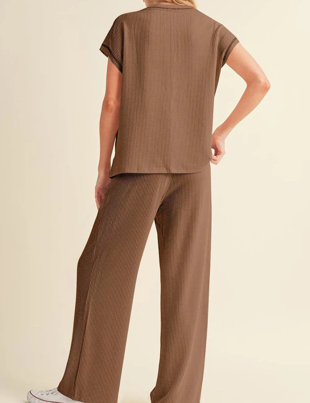 Ribbed Exposed Seam Top and Pants Set | Loungewear Sets Daverri Fashions