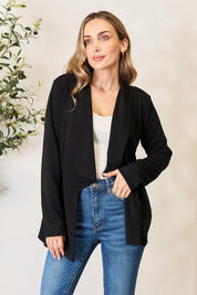 Black M Heimish Full Size Open Front Long Sleeve Blazer | Daverri Fashions