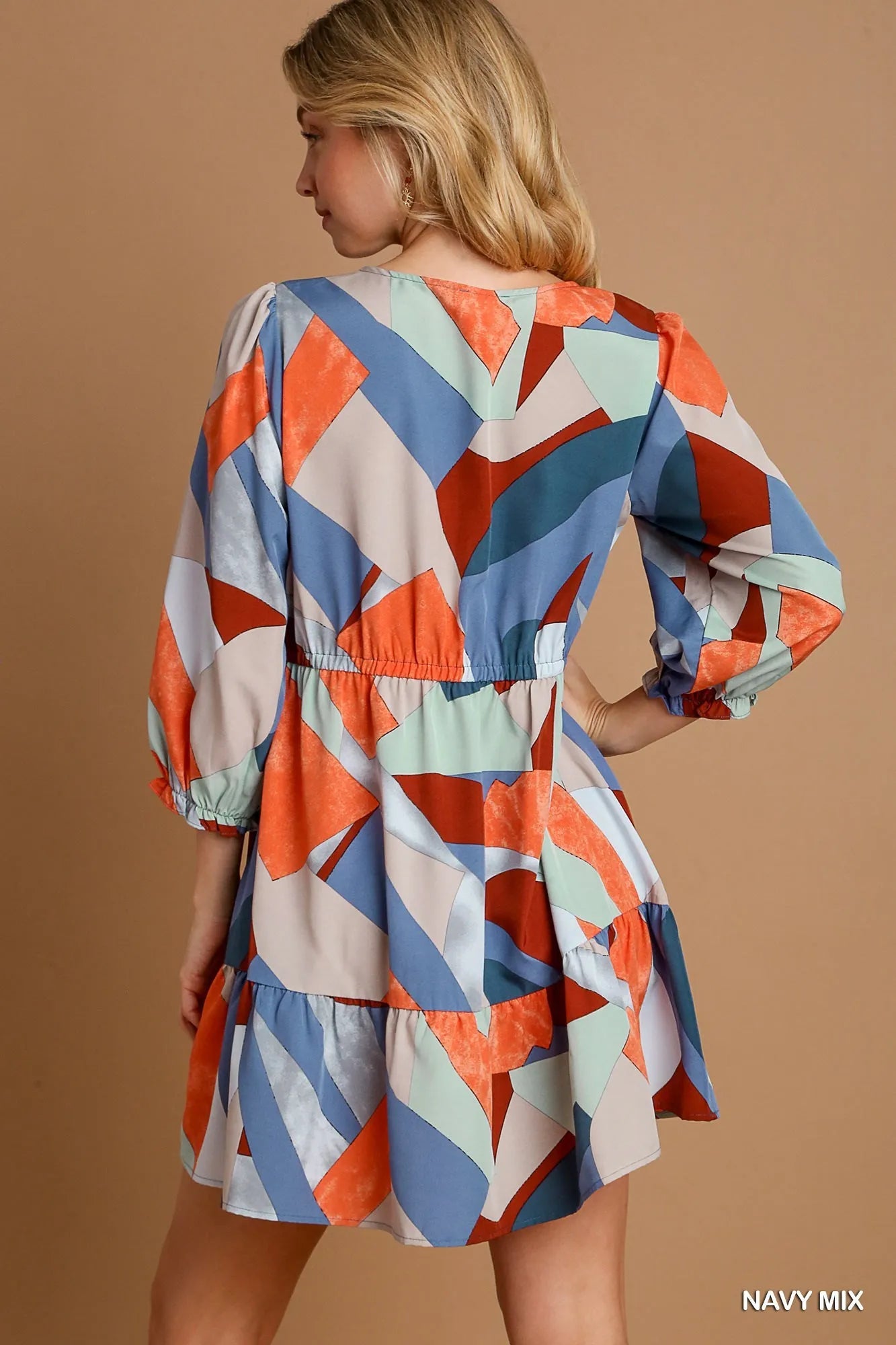 Umgee Abstract V-Neck Tiered Printed Dress | Daverri Fashions