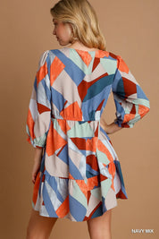 Umgee Abstract V-Neck Tiered Printed Dress | Daverri Fashions