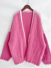 Double Take Contrast Open Front Dropped Shoulder Cardigan | Cardigans Daverri Fashions