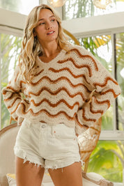 BiBi Wavy Stripes V-Neck Cropped Sweater | Sweaters Daverri Fashions