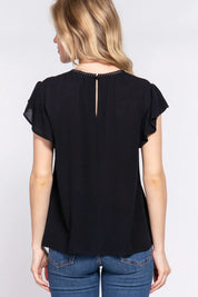 ACTIVE BASIC Ruffle Short Sleeve Crochet Blouse | Daverri Fashions