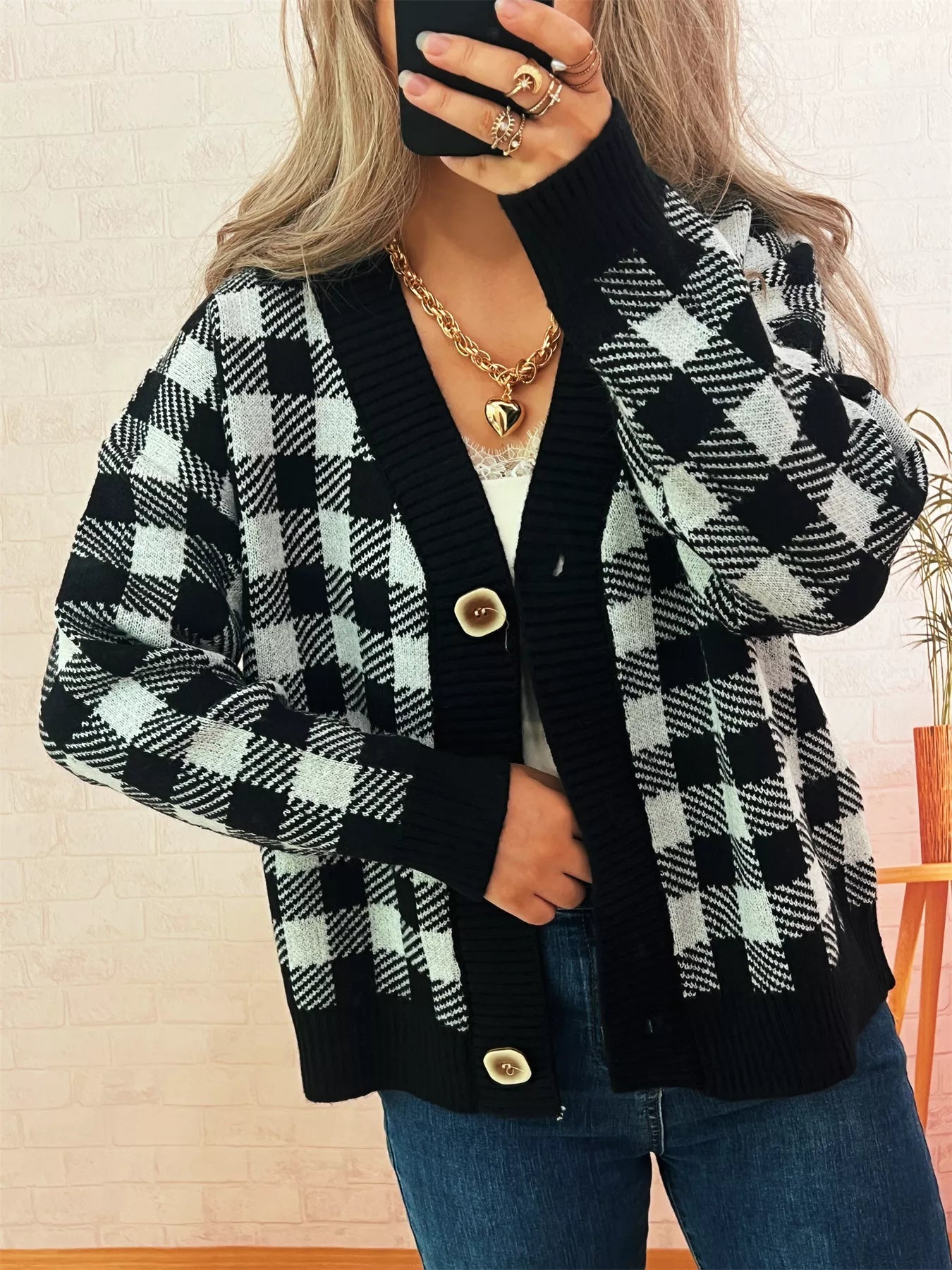 Plaid Button-Down Cardigan | Cardigans Daverri Fashions