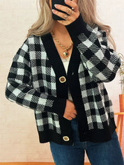 Plaid Button-Down Cardigan | Cardigans Daverri Fashions