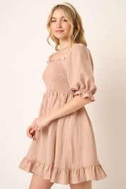 Mittoshop Smocked Ruffled Hem Half Sleeve Mini Dress | Mini Dresses Daverri Fashions