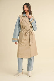 MABLE Layered Look Trench Coat With Denim Jacket | Daverri Fashions