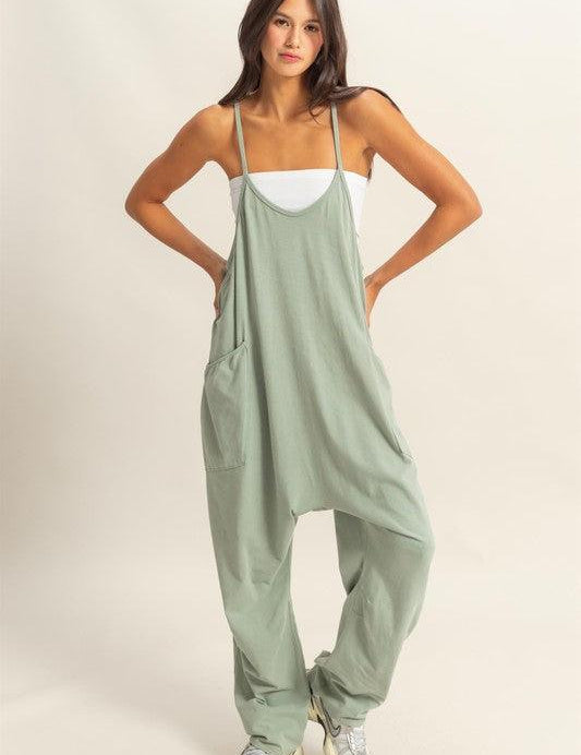 Sage HYFVE Relaxed Fit Mineral Washed Overalls with Pockets | Daverri Fashions