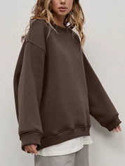 Coffee Brown Round Neck Dropped Shoulder Long Sleeve Sweatshirt | Sweatshirts Daverri Fashions