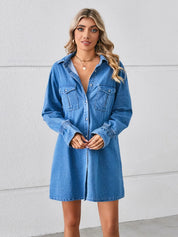 Pocketed Dropped Shoulder Mini Denim Dress | Dresses Daverri Fashions