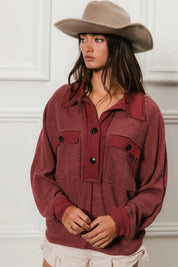 BiBi Cp French Terry Cut Edge Detail Collared Top | Tops Daverri Fashions