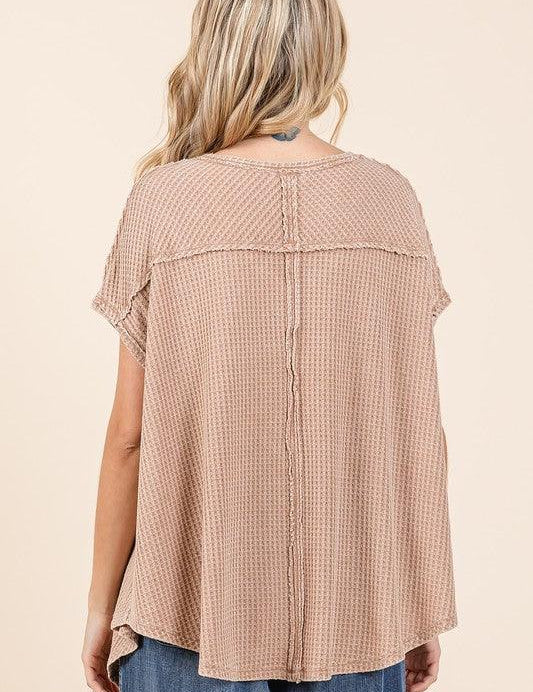 Mittoshop Mineral Wash Waffle Knit Pointed Hem Oversized Top | Tops Daverri Fashions