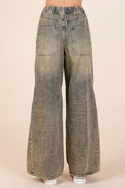 Mittoshop Washed Wide Leg Jeans with Pockets | Jeans Daverri Fashions