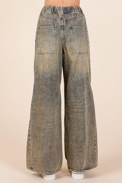 Mittoshop Washed Wide Leg Jeans with Pockets | Jeans Daverri Fashions