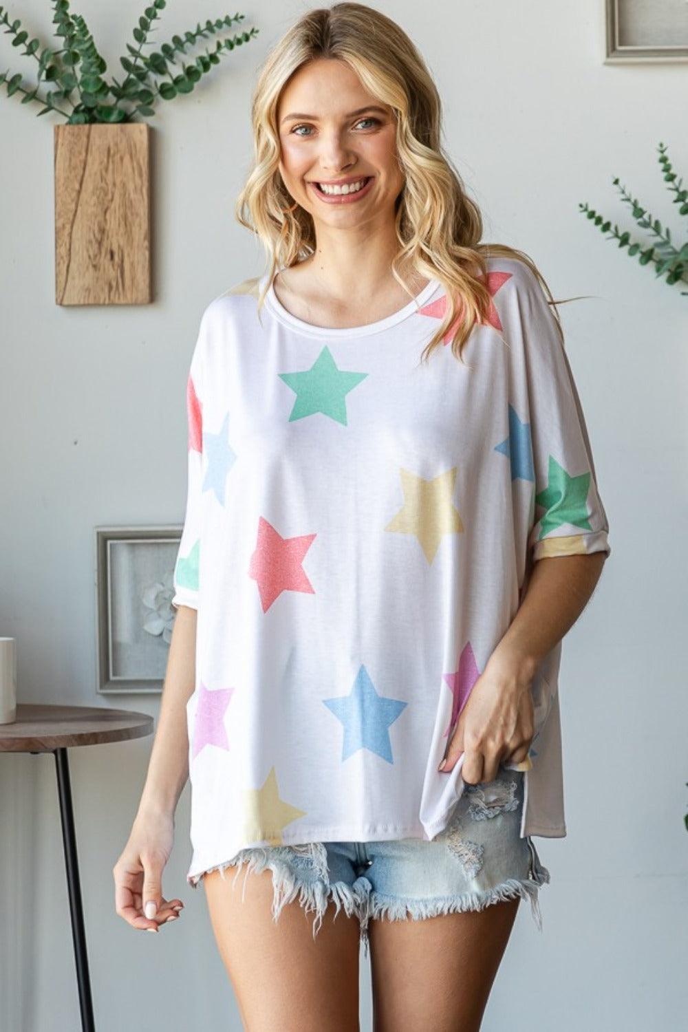 HOPELY Multi Colored Star Print T-Shirt | T-Shirts Daverri Fashions