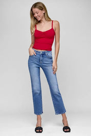 RISEN Full Size Tummy Control High Rise Crop Straight Jeans Plus Size | Jeans Daverri Fashions