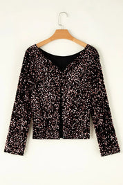 Sequin Round Neck Long Sleeve Blouse | Blouses Daverri Fashions