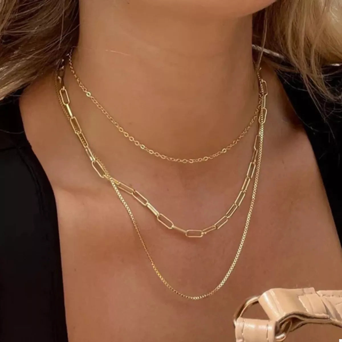 Gold onesize 18K Gold-Plated Three Layered Necklace | Necklaces Daverri Fashions