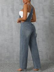 Zip Front Wide Strap Denim Overalls | Jumpsuits Daverri Fashions
