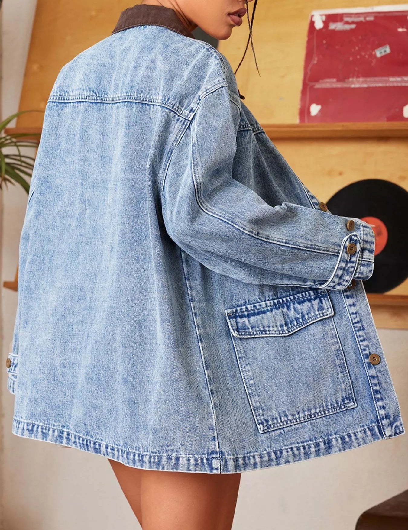 Vintage Wash Denim Jacket with Contrast Collar | Denim Jackets Daverri Fashions