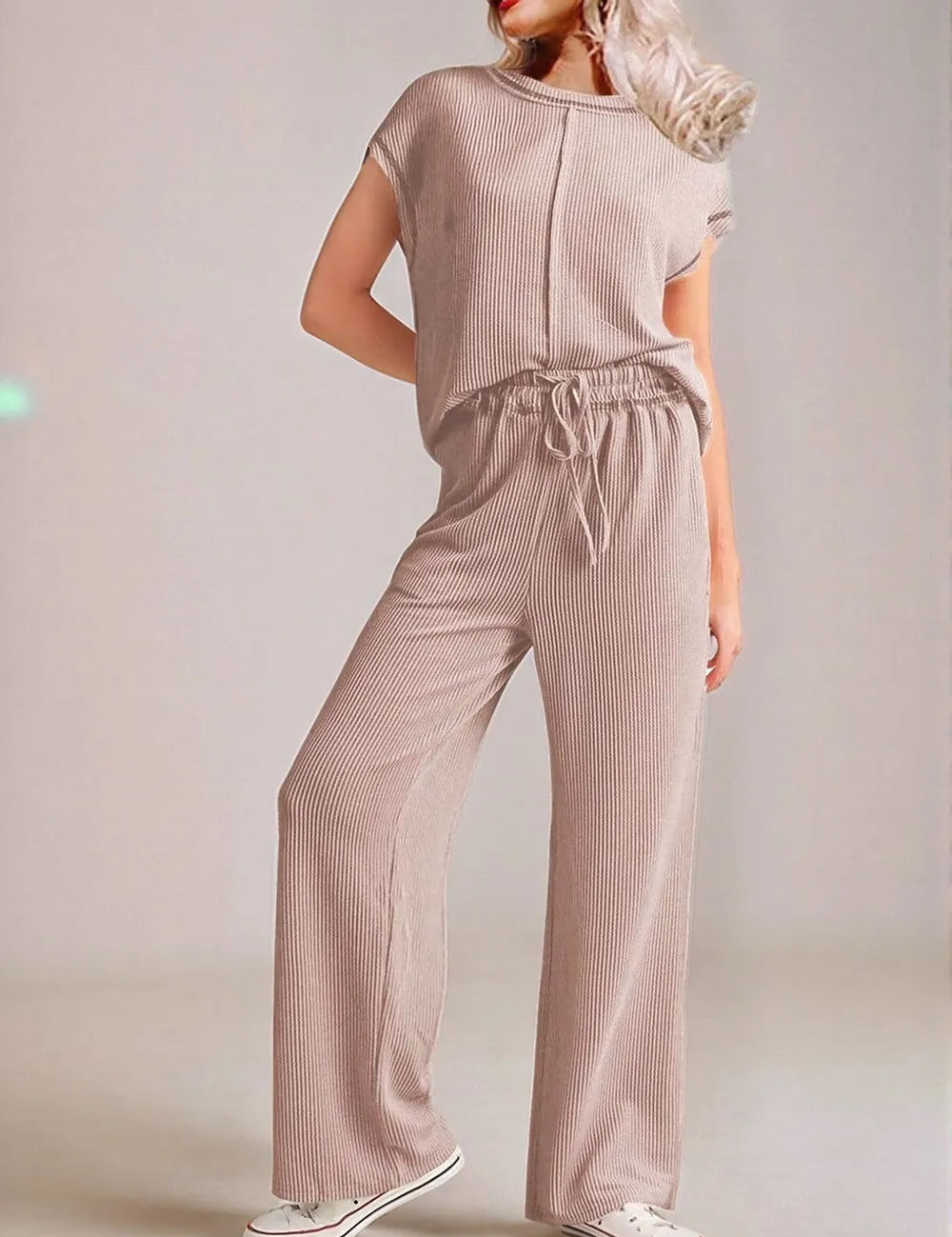 Mocha Ribbed Exposed Seam Top and Pants Set | Loungewear Sets Daverri Fashions