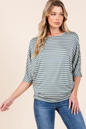 BOMBOM Striped Boat Neck Dolman Sleeve Top | Tops Daverri Fashions